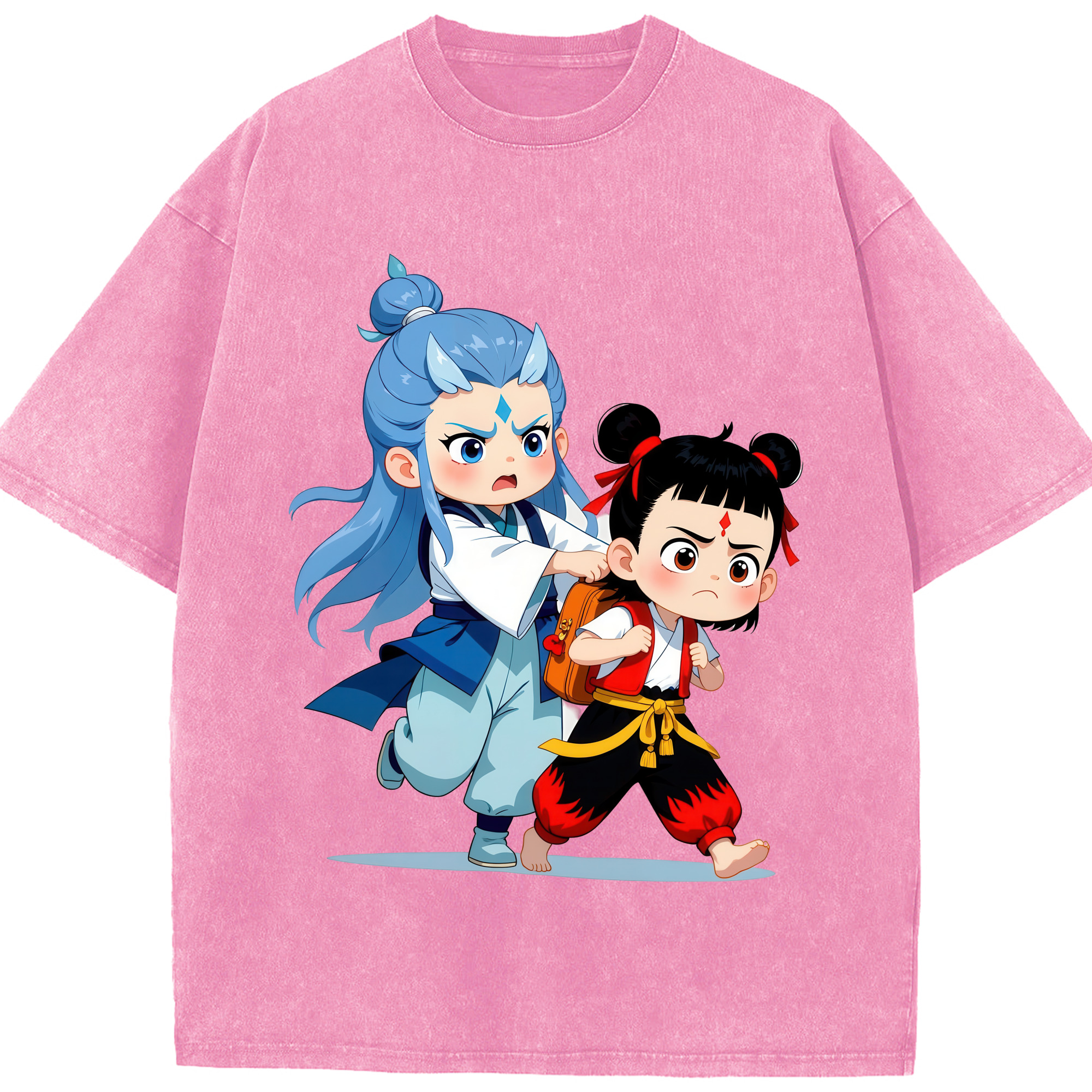 （画像用） Ne Zha 2 ナタ 魔童の大暴れ 綿100% ヴィンテージ風 半袖Tシャツ（フロントプリント）